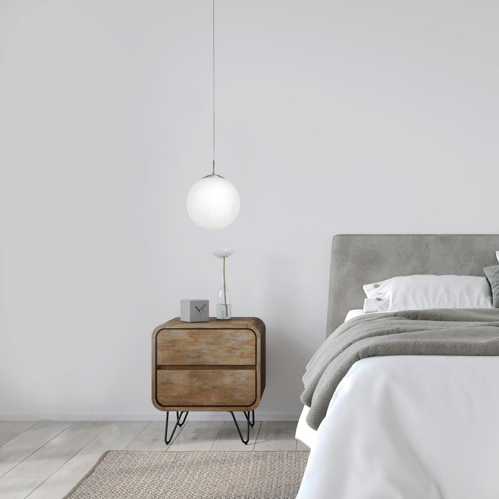EGLO Rondo Pendant Lamp – 9.8" White Opal Glass & Matt Steel Light
