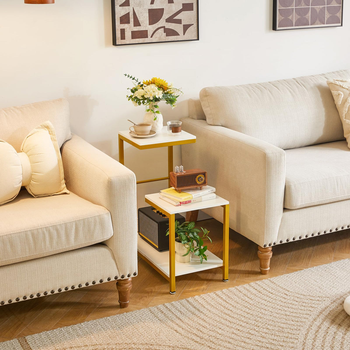 Aibiju G-Shaped Side Table, Sofa Side Table Corner End Tables for Living Room, Couch, Bedroom, Balcony Flower Stand, White YD-TM053W - image 2