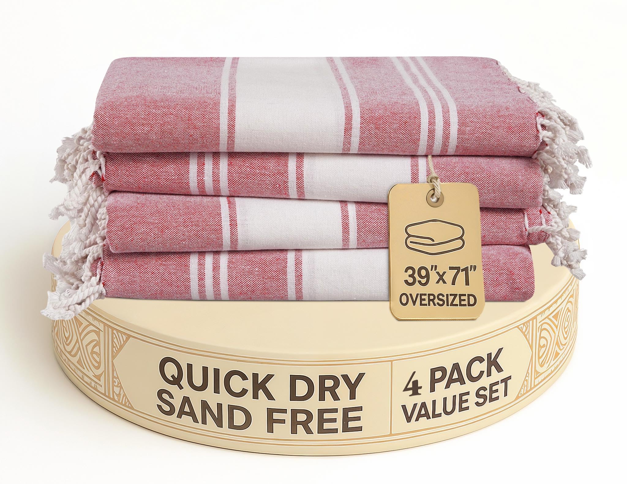Lane Linen Oversized Beach Towels - Set of 4 Quick Dry Turkish Cotton