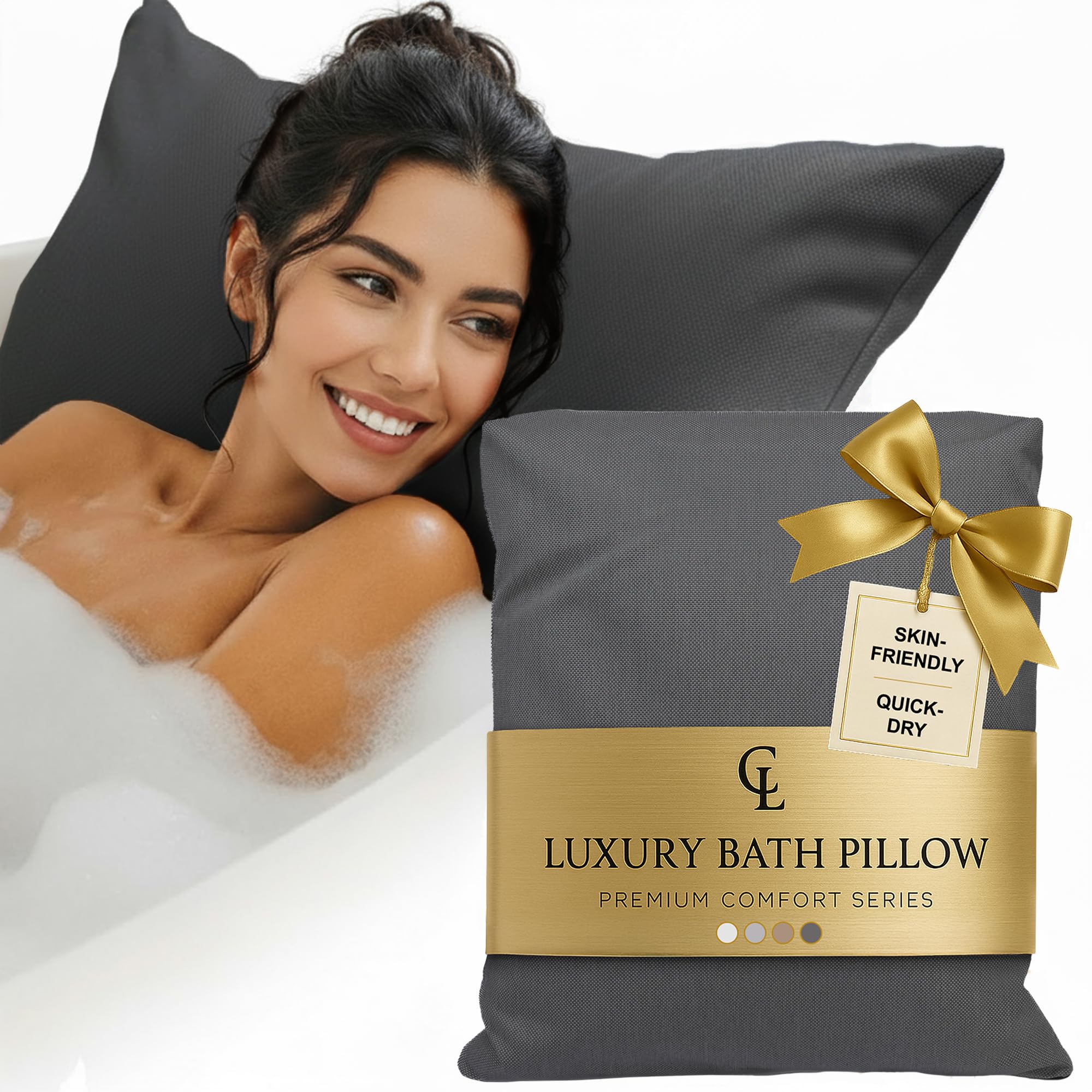Ergonomic Bath Pillow – Quick-Dry Neck & Back Support, Gray