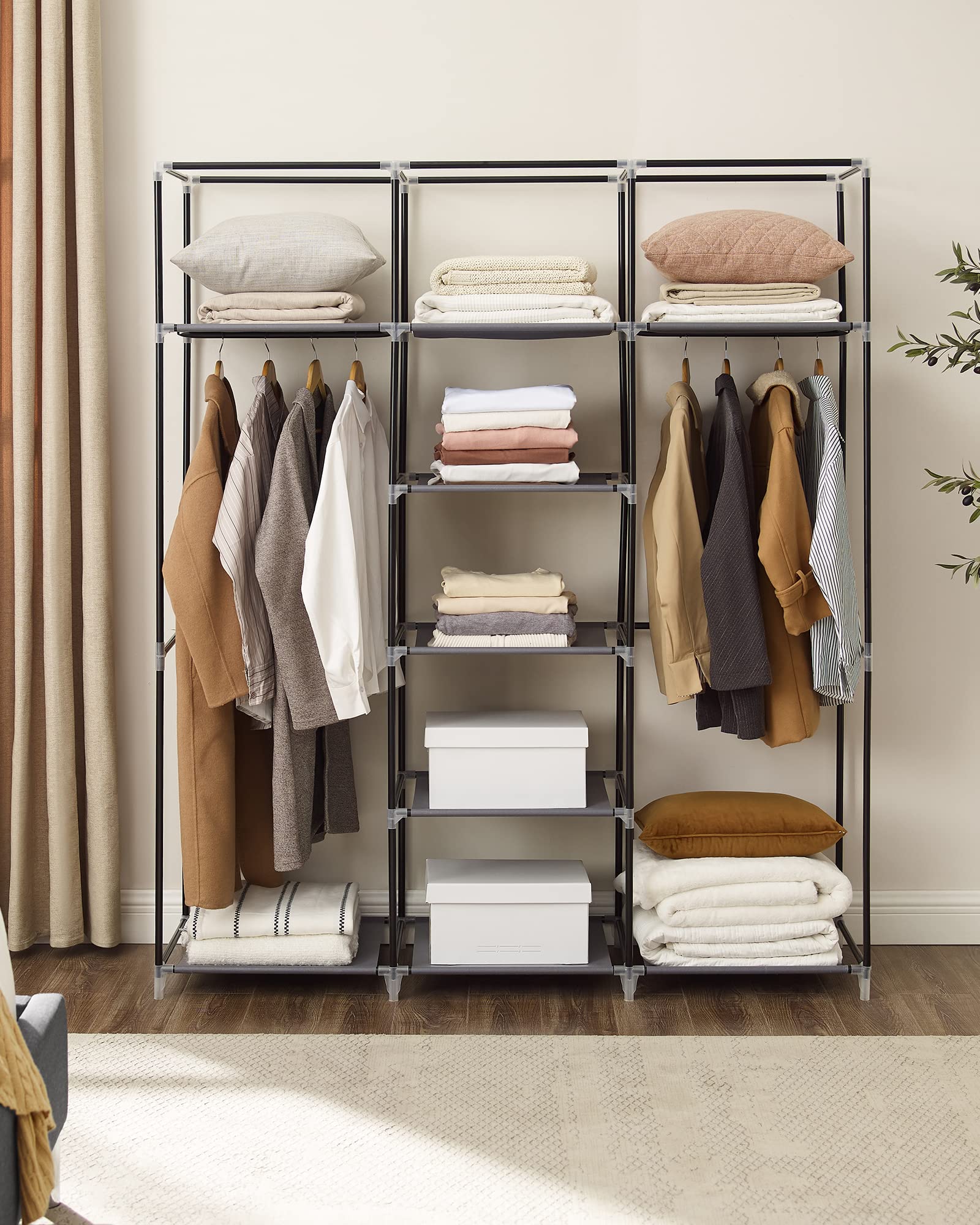 SONGMICS Canvas Wardrobe | Portable Clothes Storage Organiser - Gray