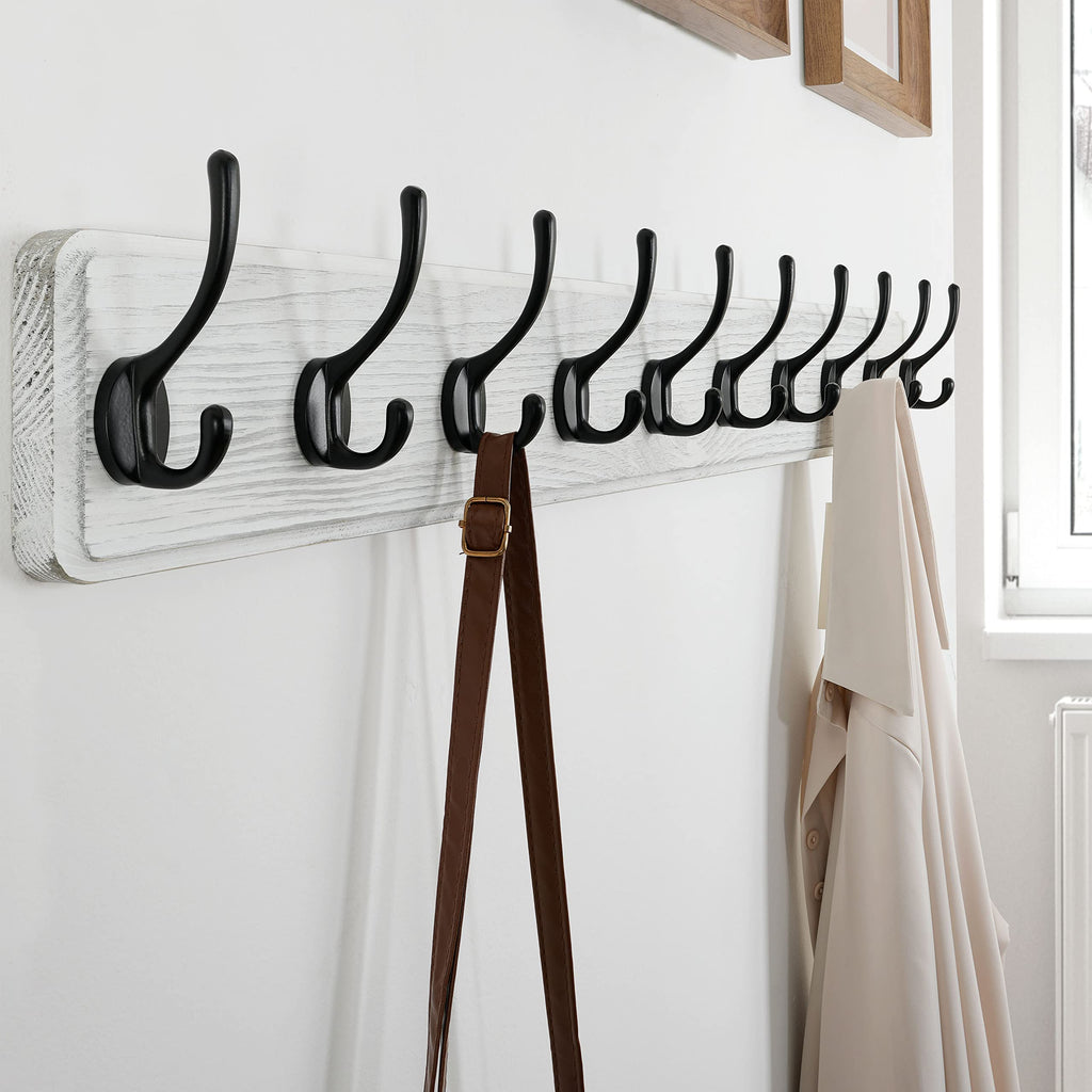 SKOLOO Farmhouse Wall Mounted Coat Rack | 10 Hook Rustic Pine Wood Hanger