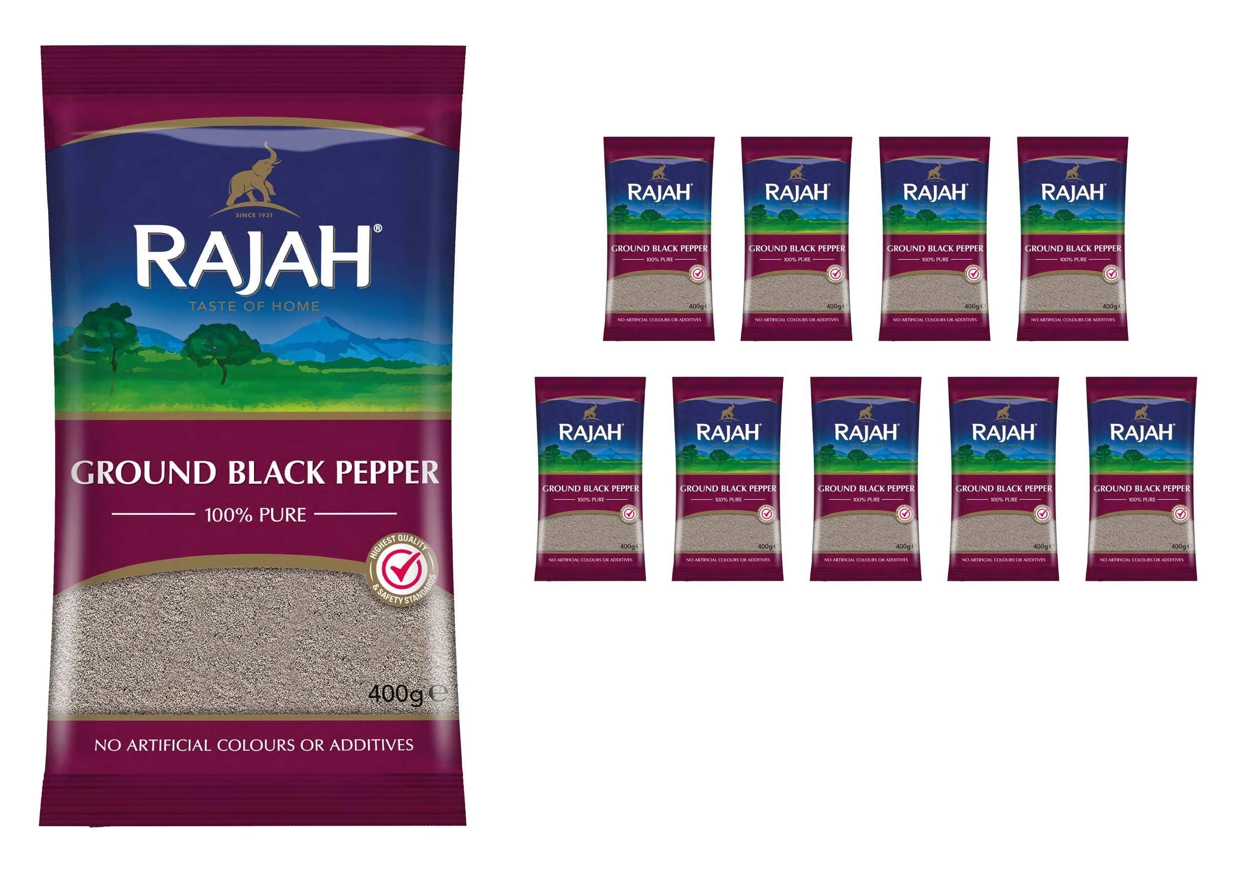 Rajah Ground Black Pepper - Pure Culinary Spice (10 x 400g Bulk Pack)