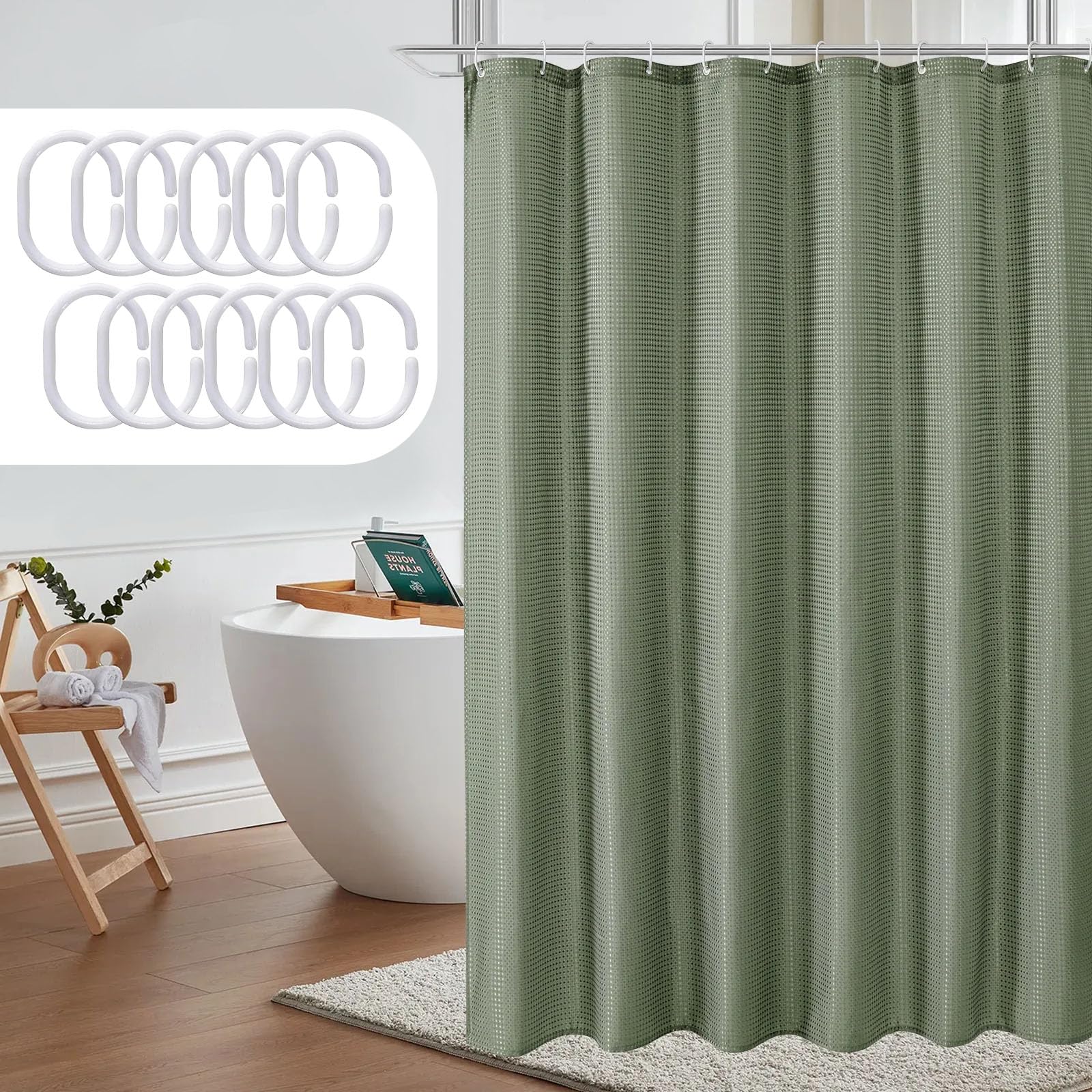 Sage Green Waffle Shower Curtain | Waterproof Polyester