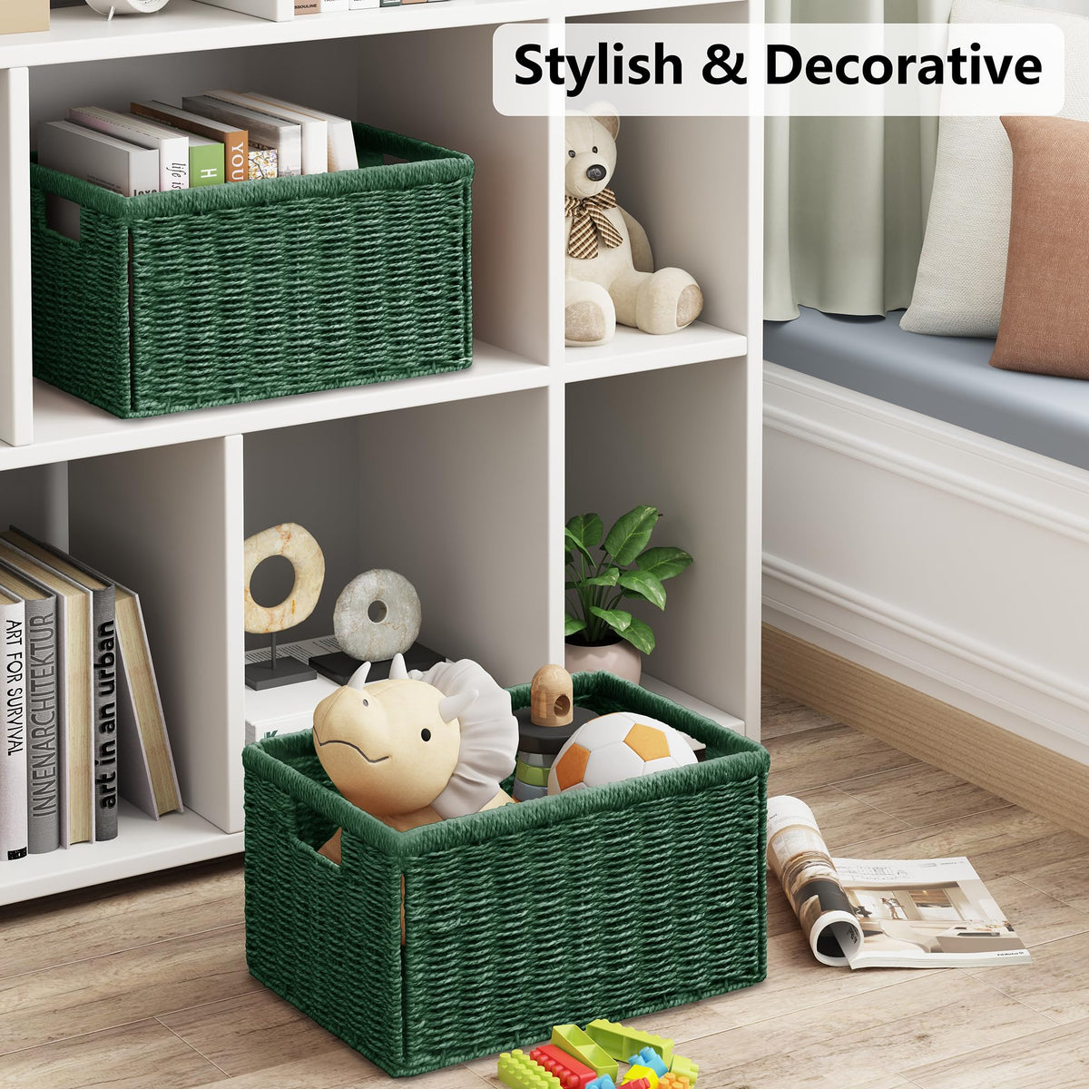 Vagusicc Wicker Storage Basket, Foldable Storage Cubes Organizer Bins, Handwoven Storage Baskets for Shelves Closet Office Bathroom - image 3