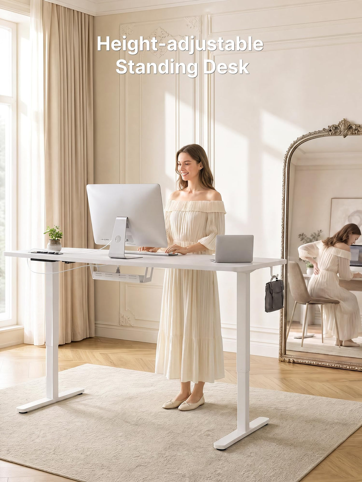 JUMMICO Standing Desk with Power Outlet 140 x 60 cm, Electric Height Adjustable Desk with 4 Memory Function, Sit-Stand Office Desk - image 2