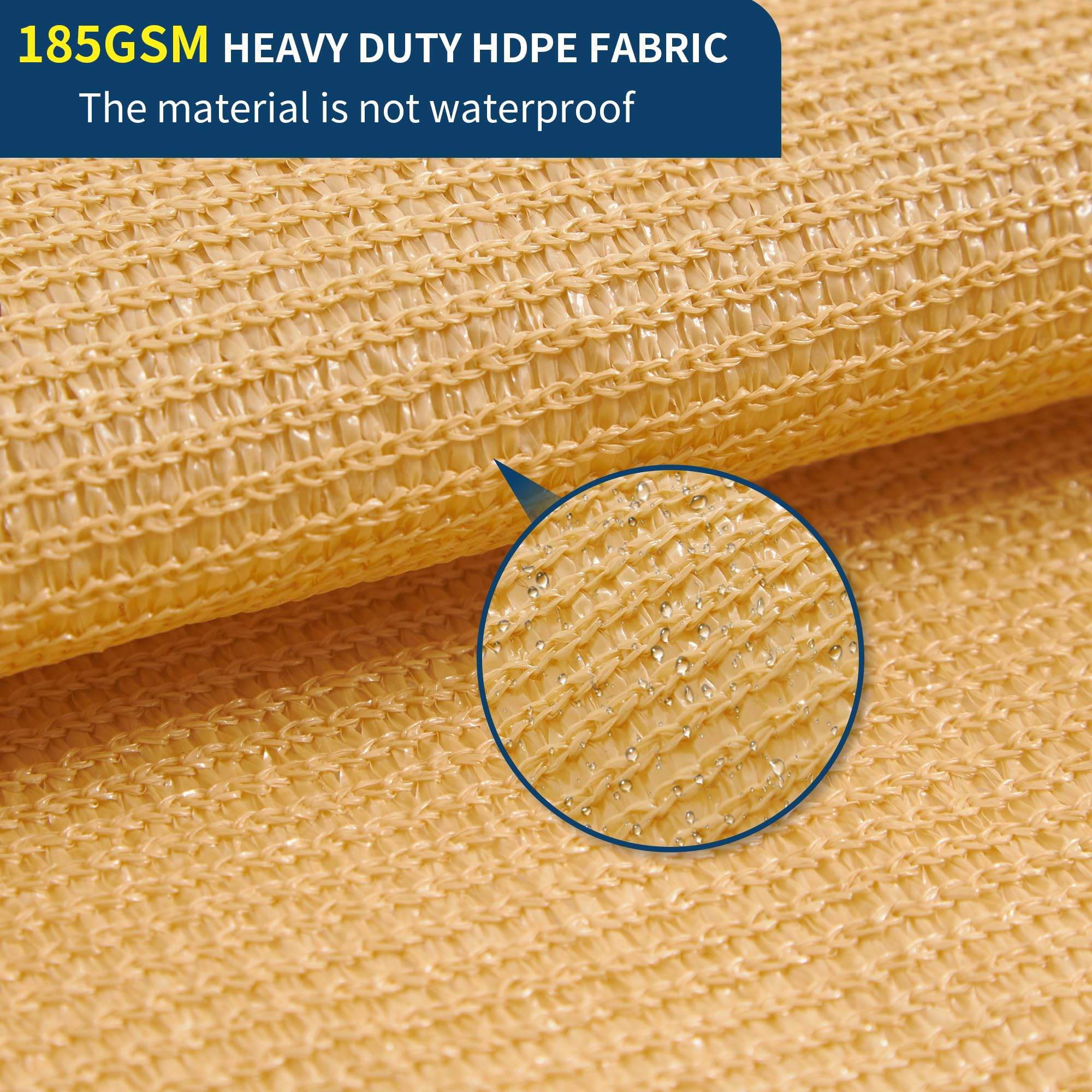 EMEKIAN 3.1m x 3.1m Rectangle Sun Shade Sail - Sand HDPE UV Block Canopy