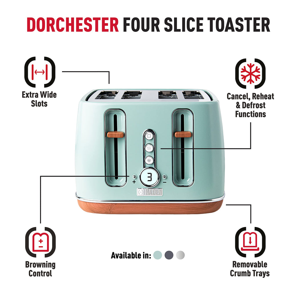 Haden Dorchester 4-Slice Digital Toaster | Sage Green Stainless Steel