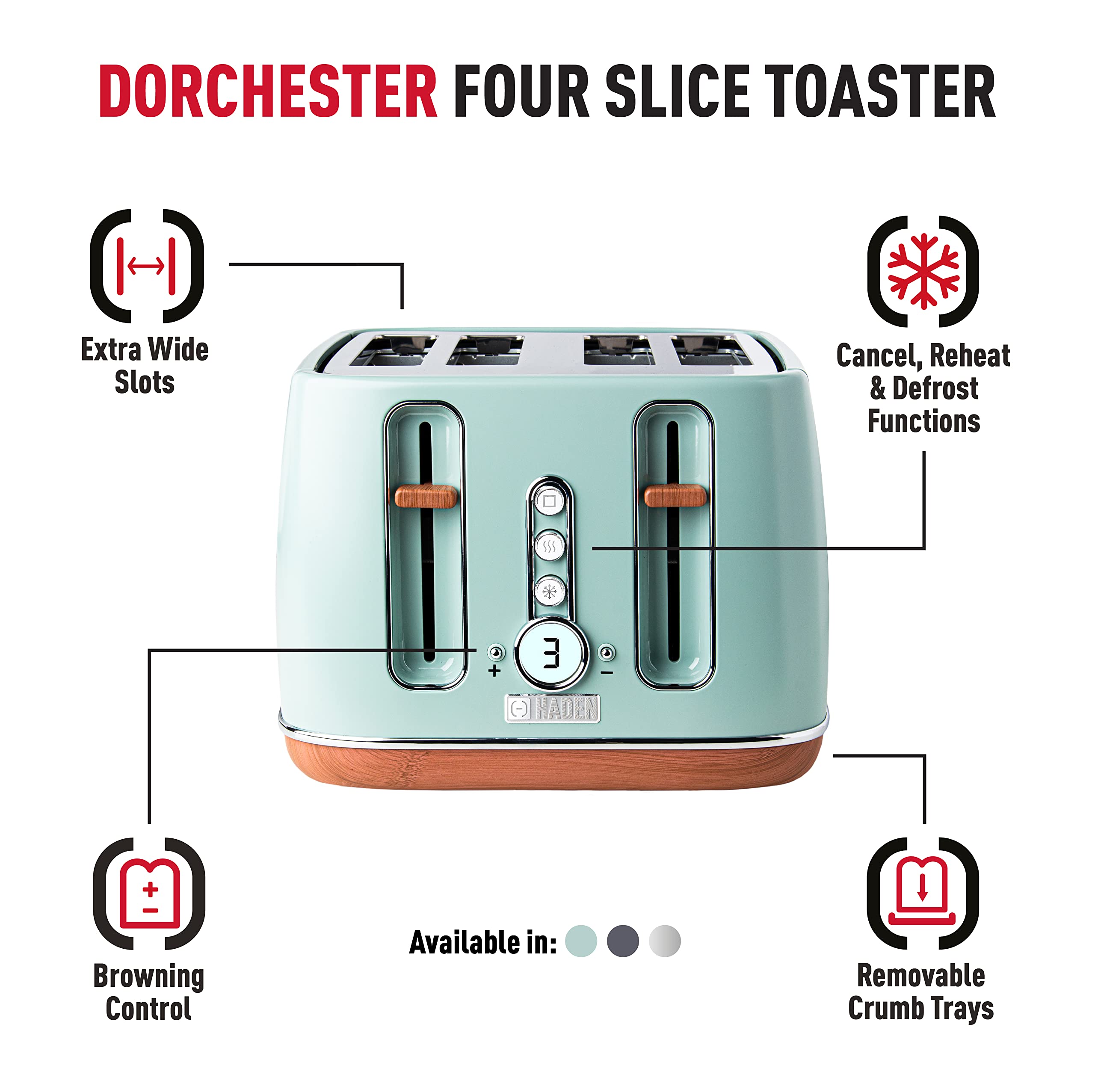 Haden Dorchester 4-Slice Digital Toaster | Sage Green Stainless Steel