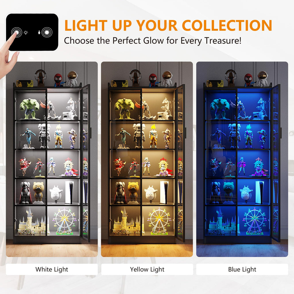 FREDEES LED Display Cabinet with 2 Doors and Adjustable Shelf, 165CM, Black - image 3