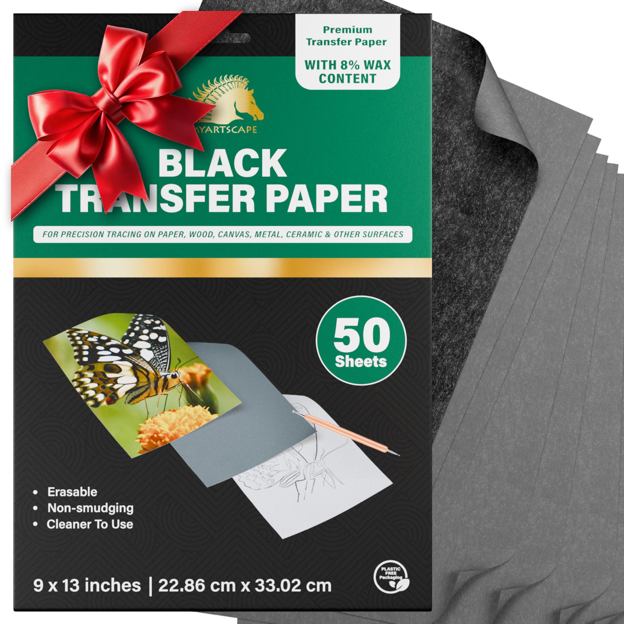 MyArtscape Graphite Transfer Paper – 9" x 13" Waxed Carbon Sheets, 50pk