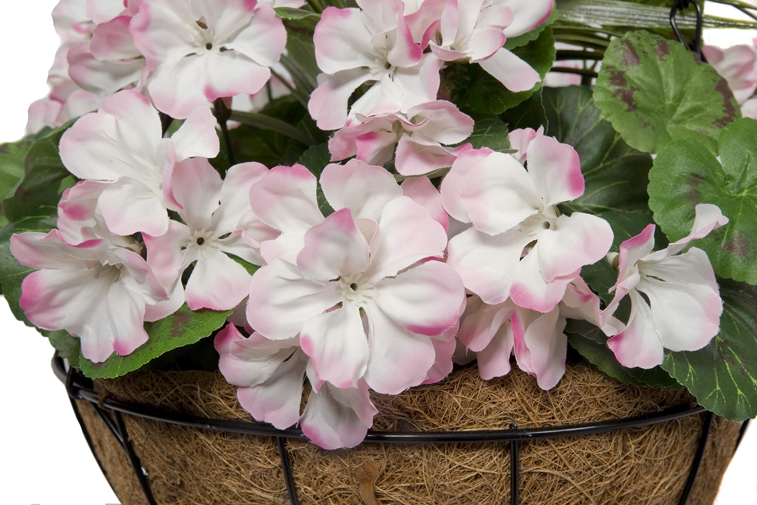 GreenBrokers Artificial Pink Geranium Coir Hanging Baskets - Set of 2