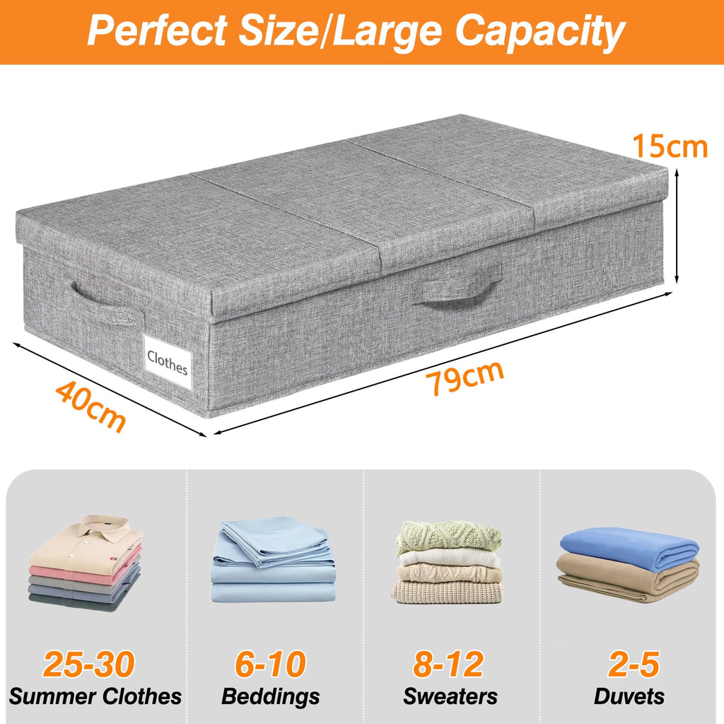 mepure 3-Pack Underbed Storage Boxes with Lids | 48L Foldable Fabric - Grey