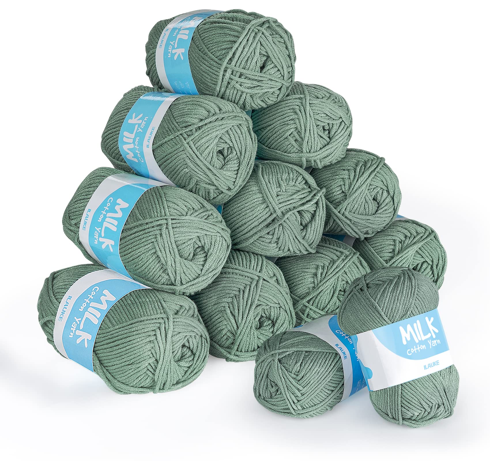 ilauke 12 Pack Double Knitting Yarn – Soft Acrylic Milk Cotton, Green