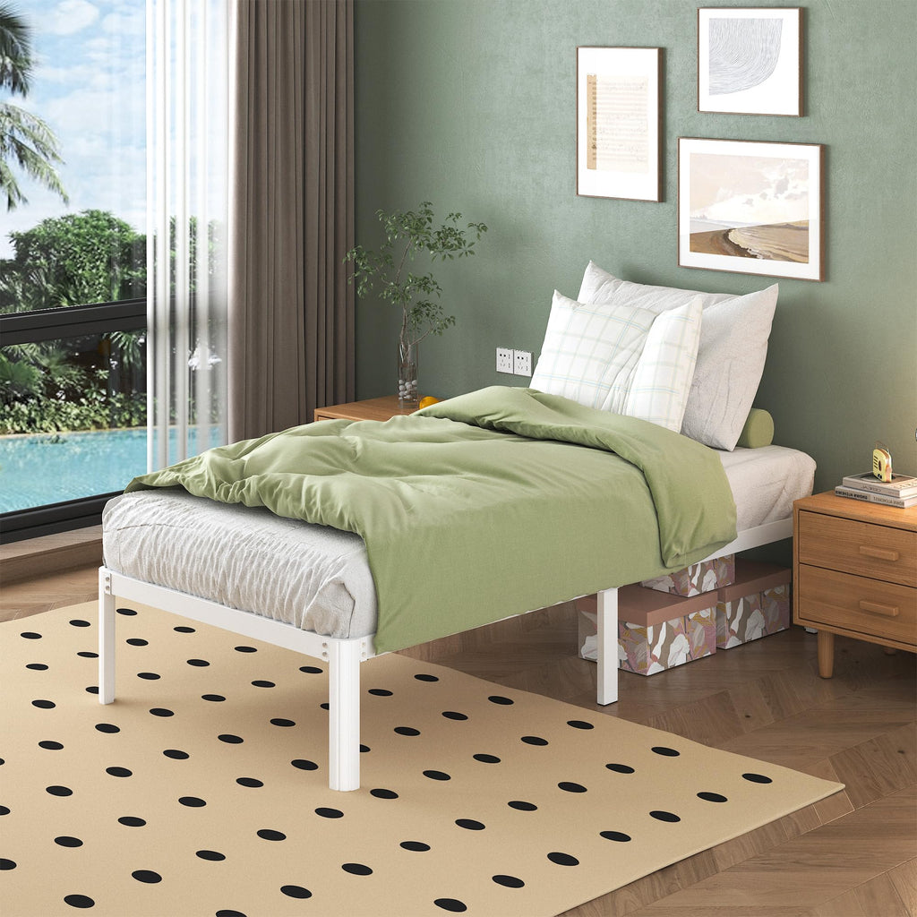 Lutown 3ft Single Metal Bed Frame - Heavy Duty Steel Slats, White