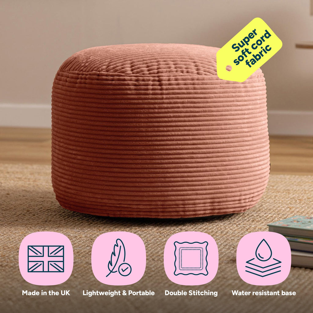 icon Milano Large Cord Bean Bag Footstool with Filling Included, Pink - image 2
