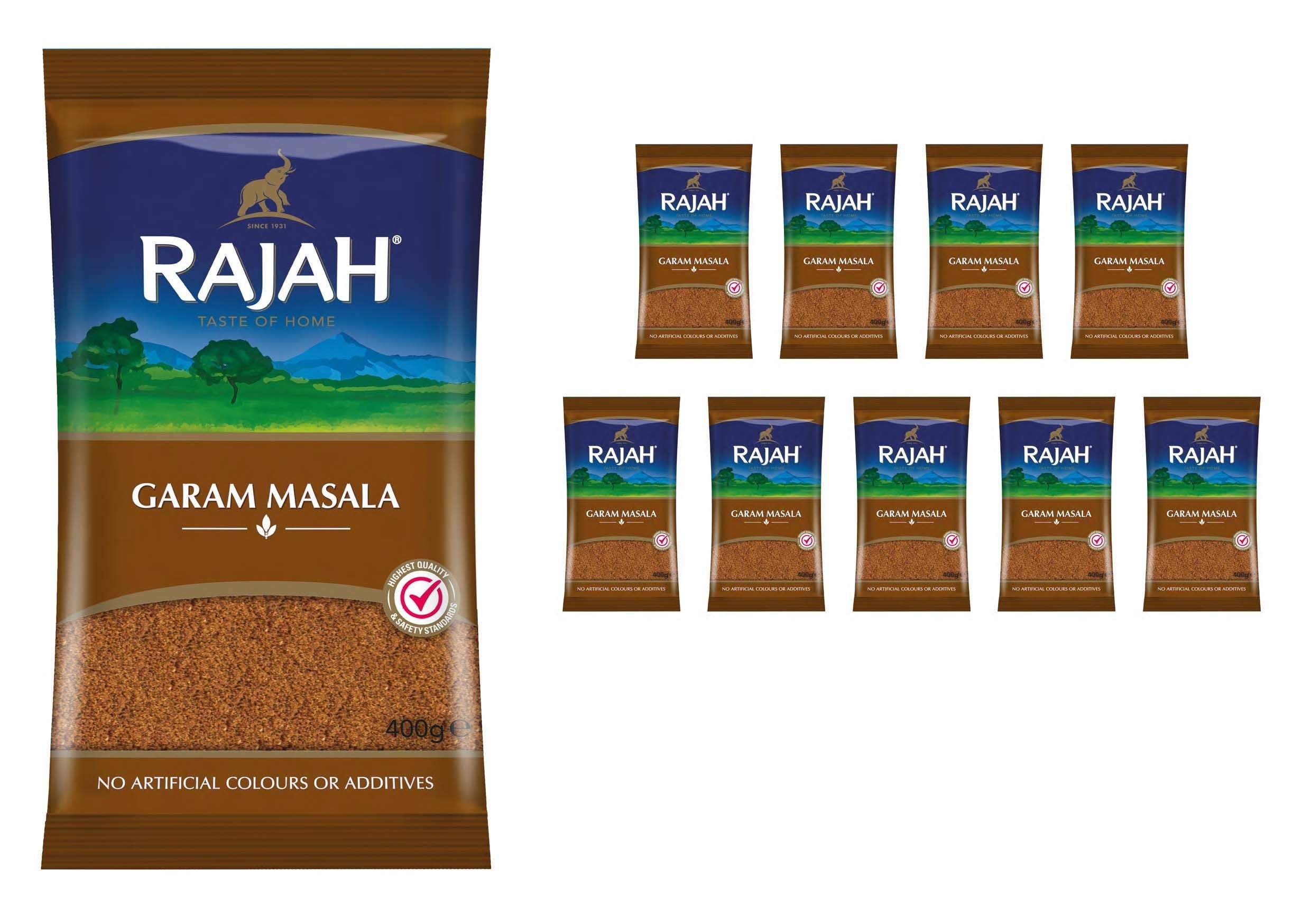 Rajah Garam Masala Ground Spice Mix - Authentic Indian Seasoning (10 x 400g)