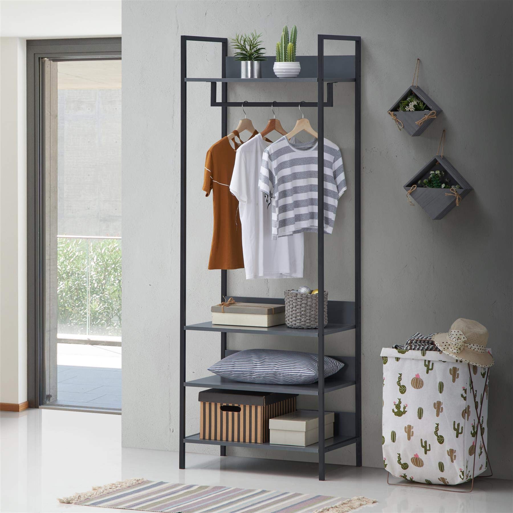 Timber Art Design Zahra Open Wardrobe – Modern Wood Storage with 4 Shelves