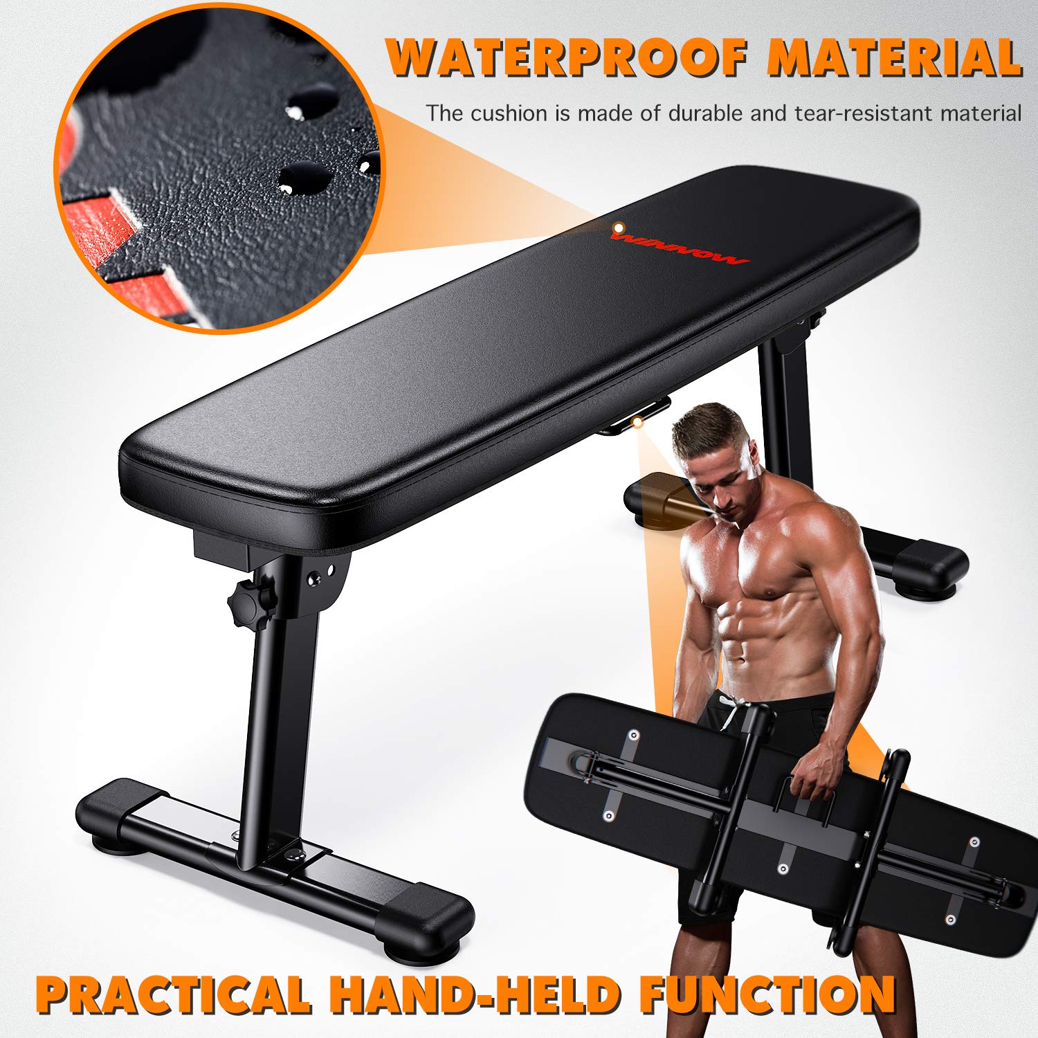 WINNOW Folding Weight Bench – Portable Flat Home Workout Fitness Bench