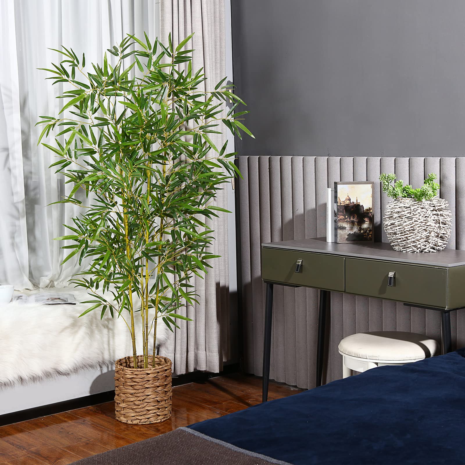 Kazeila 160cm Artificial Bamboo Tree | Tall Faux Plant with Pot & Basket