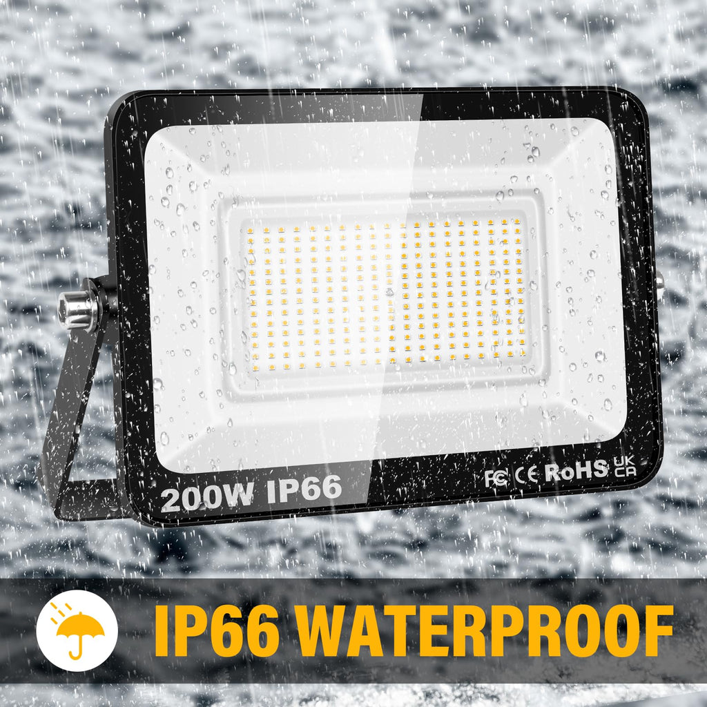 SKYWORLD 200W LED Flood Lights | 2-Pack IP66 Waterproof Security Lamps