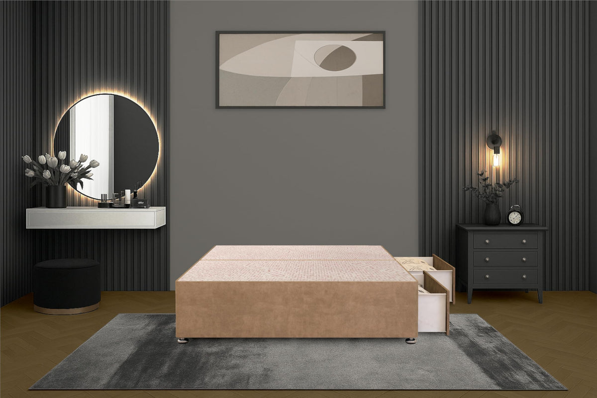 Bed Centre Flexby Divan Bed Base Only with 2 Drawers Same Side, No Headboard - Available in 3FT, 4FT, 5FT & 6FT 3FT Single, Plush Beige Fabric