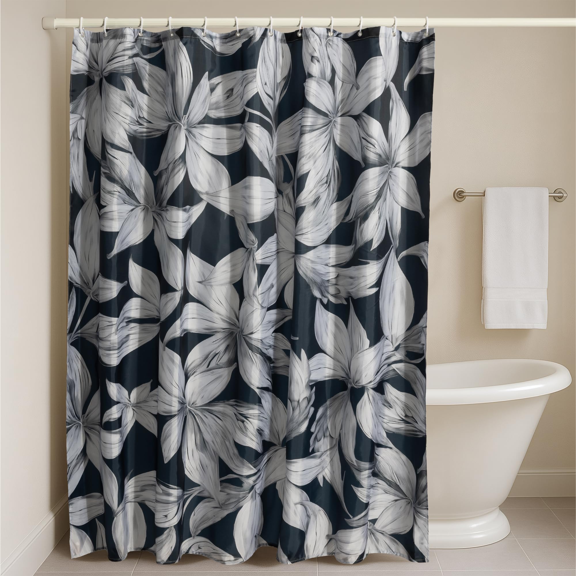 Jemidi Waterproof Shower Curtain – Dark Grey Polyester with 12 Hooks