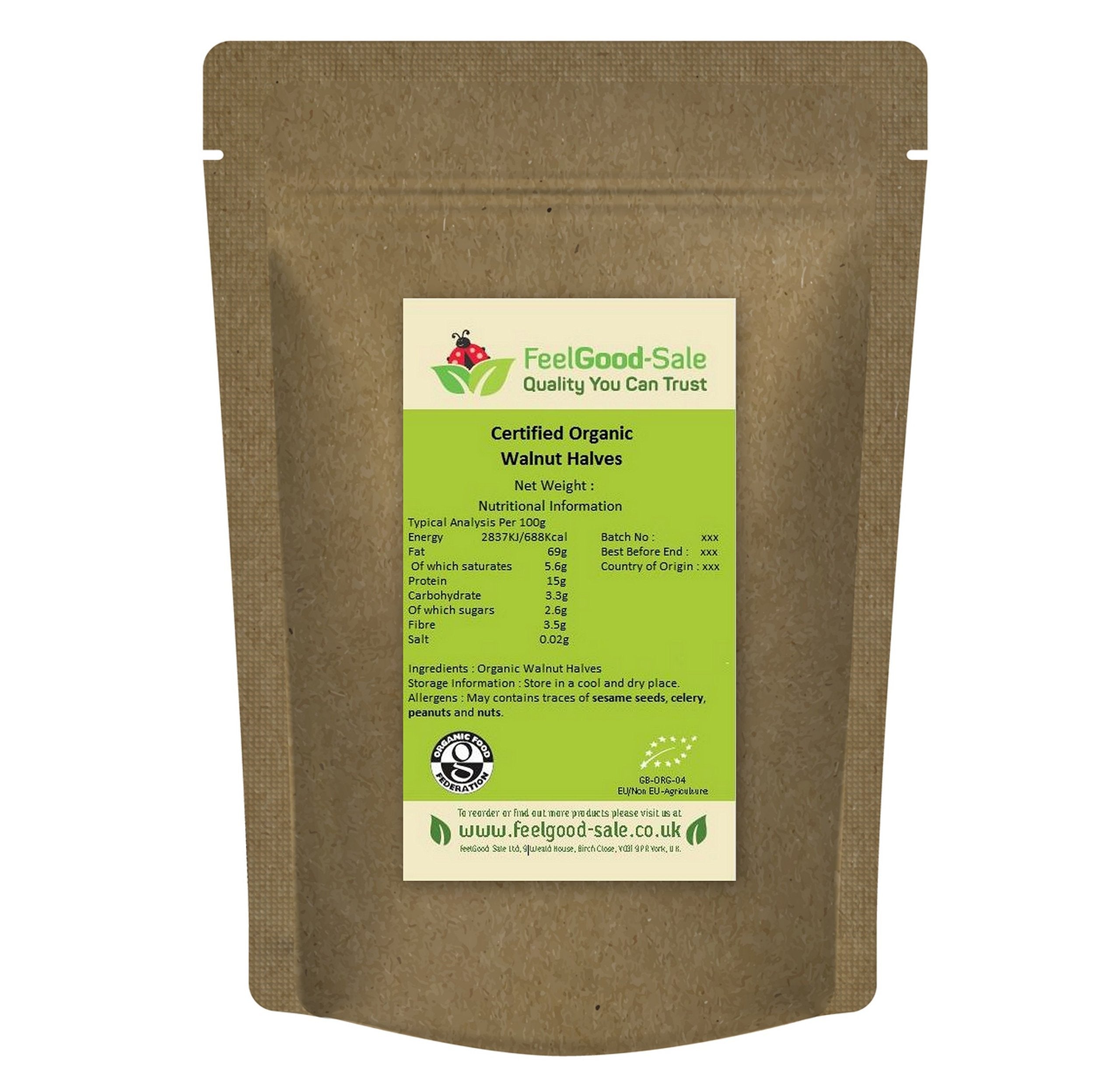 Organic Walnut Halves – 500g Raw Vegan Omega-3 Superfood
