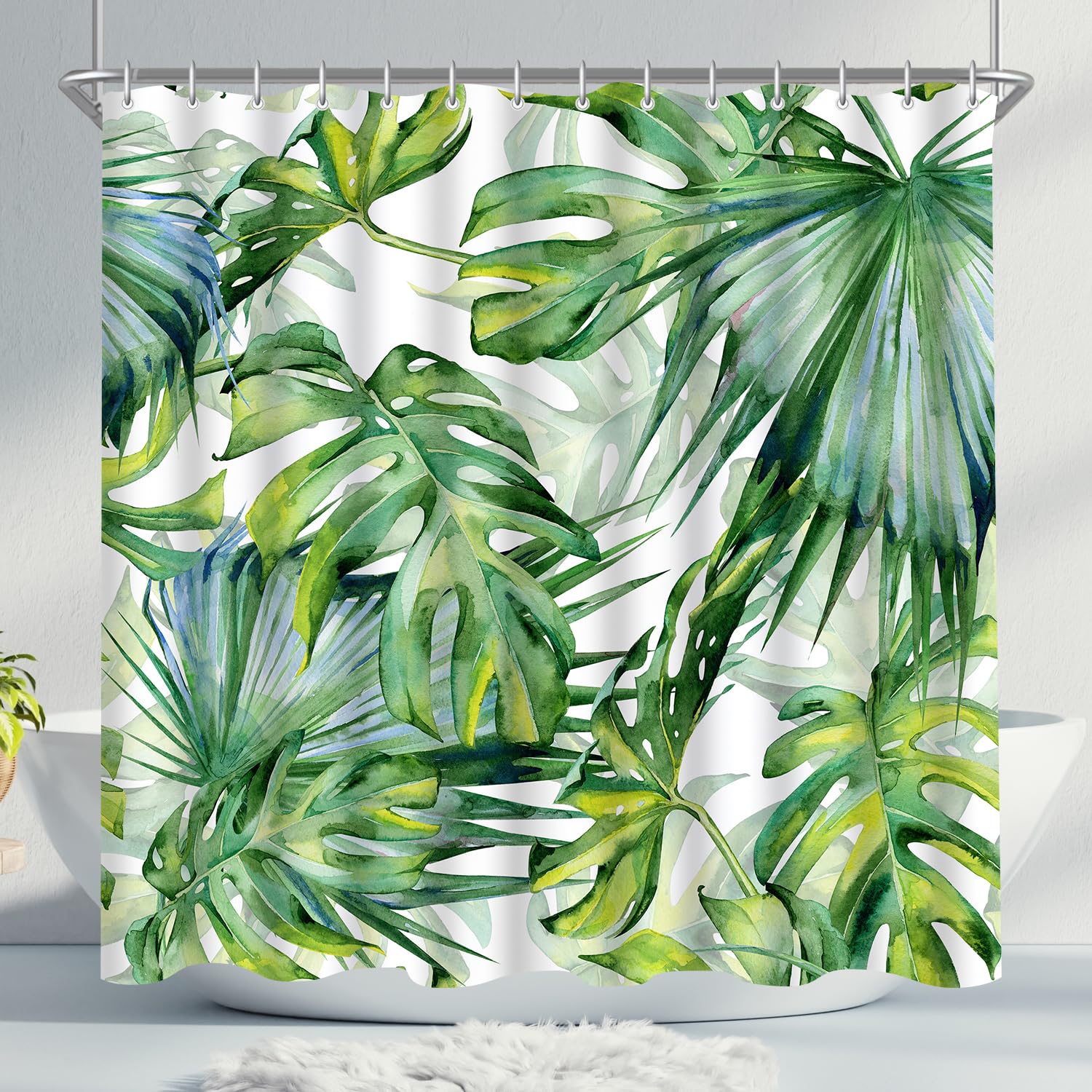 Green Leaves Shower Curtain – Anti-Mould Waterproof Polyester