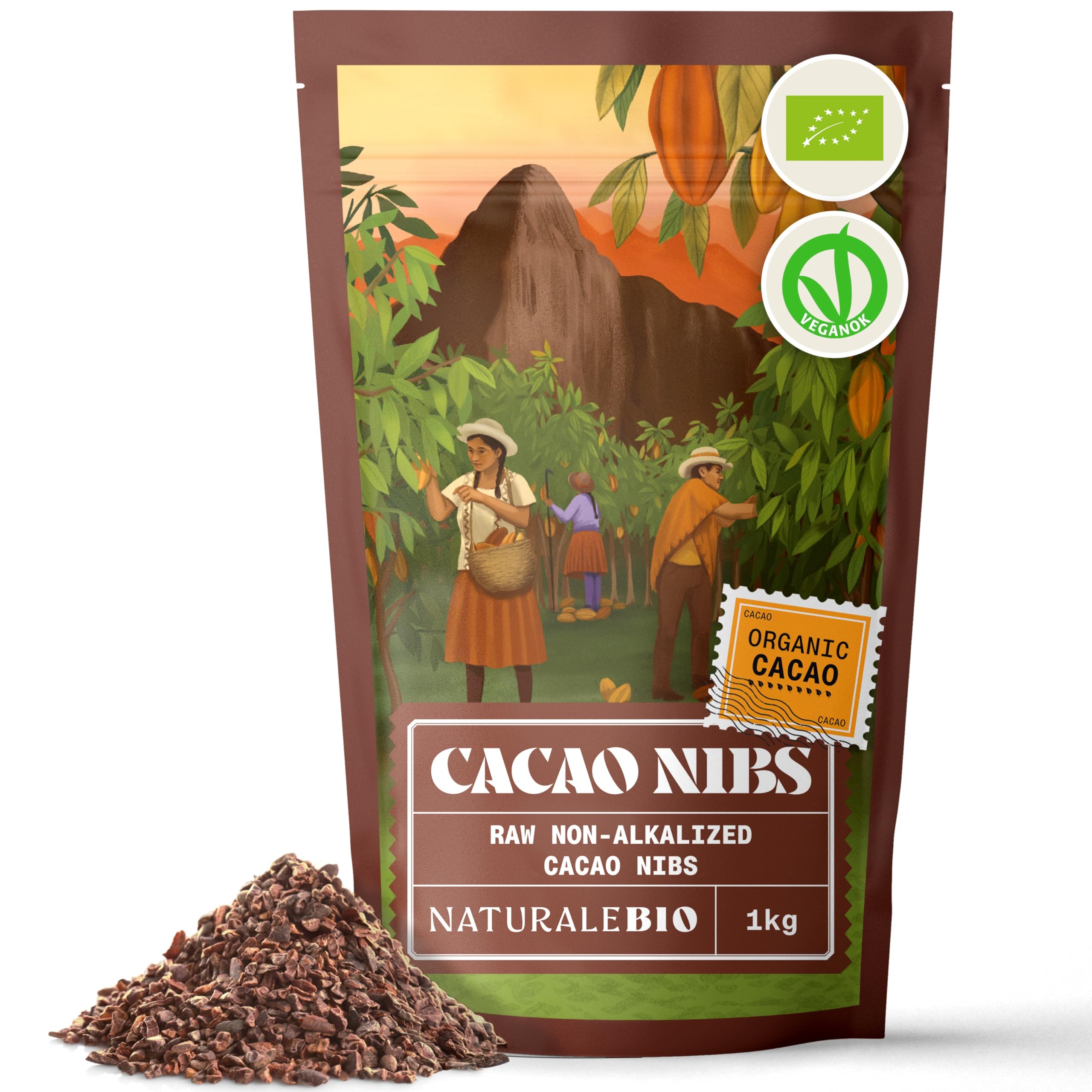 NaturaleBio Organic Raw Cacao Nibs – 1kg Pure Superfood Source