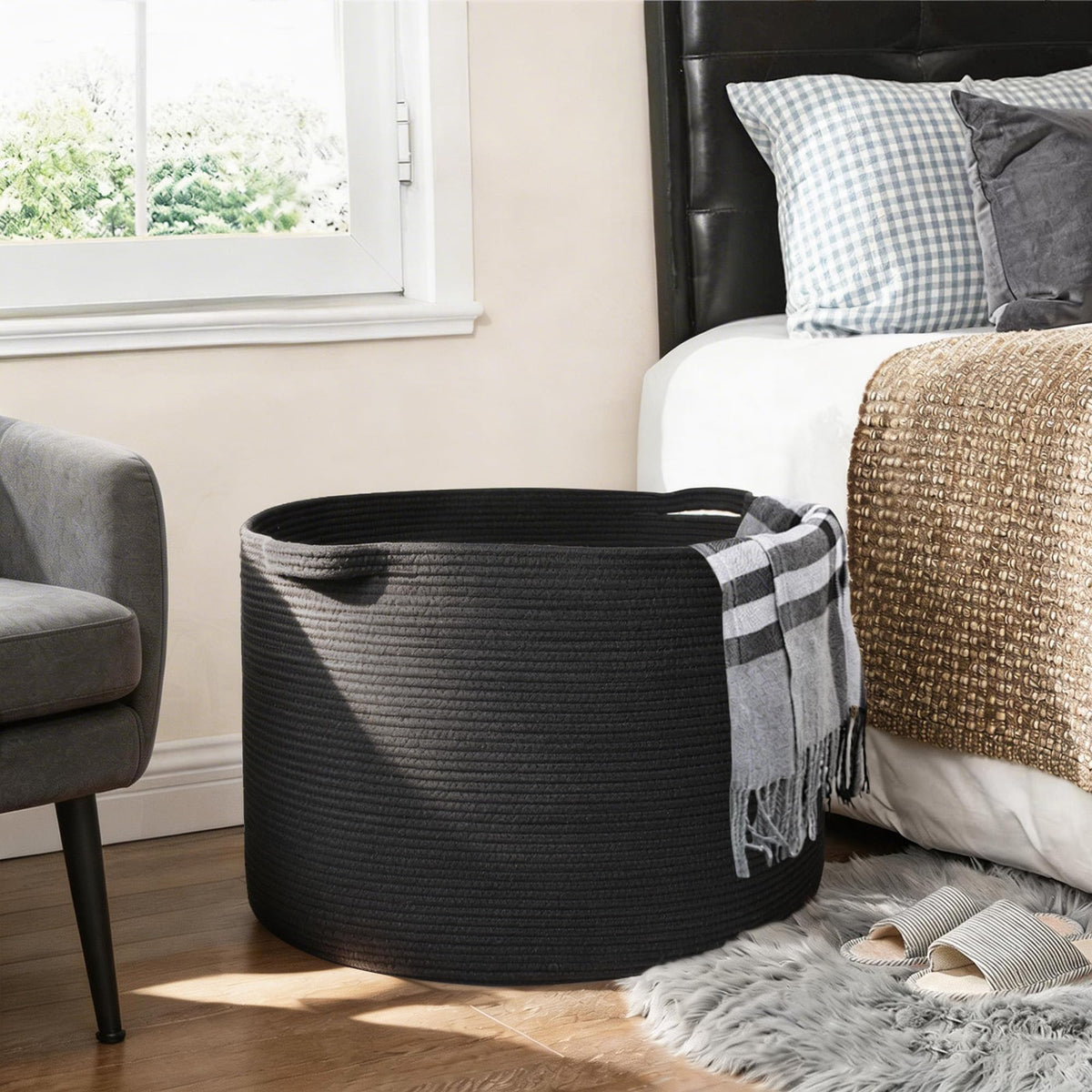 MEGASKET Large Black Blanket Basket, 22" X 22" X 14" Woven Rope Bin for Storage, Kids Dog Toy Storage Box Organizer Bins - image 5