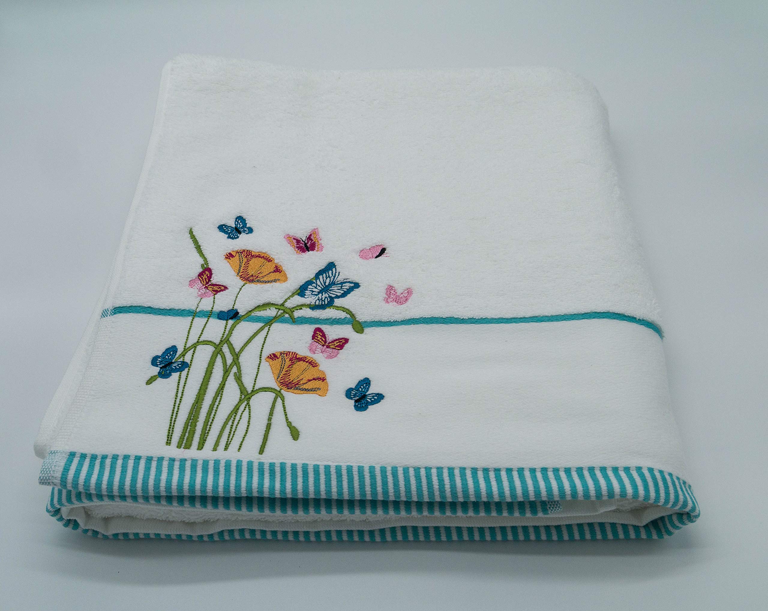 Lex's Linens Floral & Butterfly Embroidered Turkish Cotton Bath Sheet