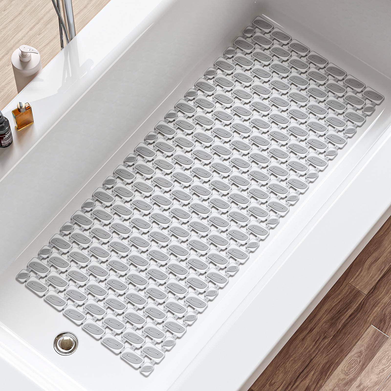 XIYUNTE Large Non-Slip Shower Mat – 90x40cm Anti-Mould TPE Bath Mat, Grey