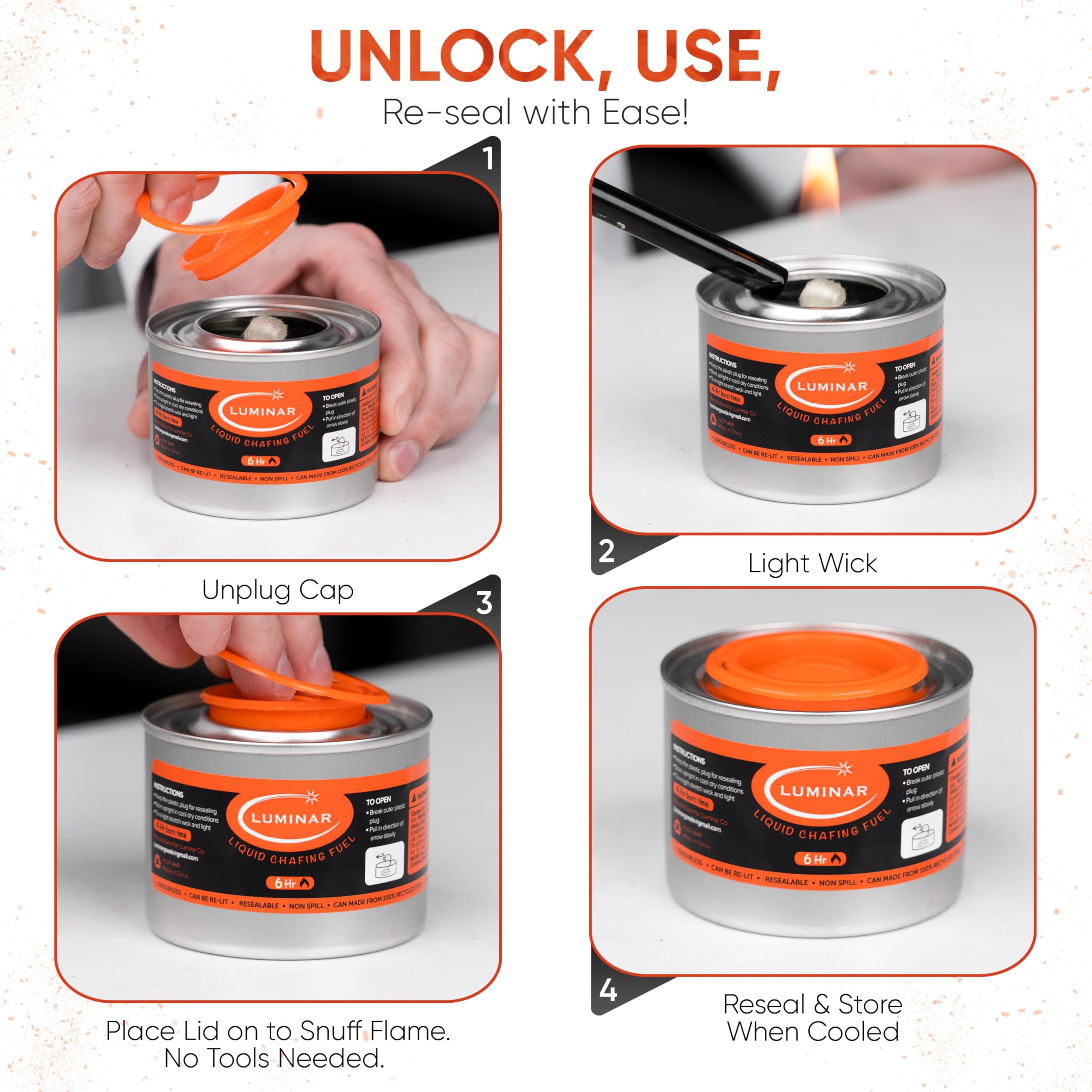 Luminar 6-Hour Resealable Wick Chafing Fuel Cans, 24-Pack –
