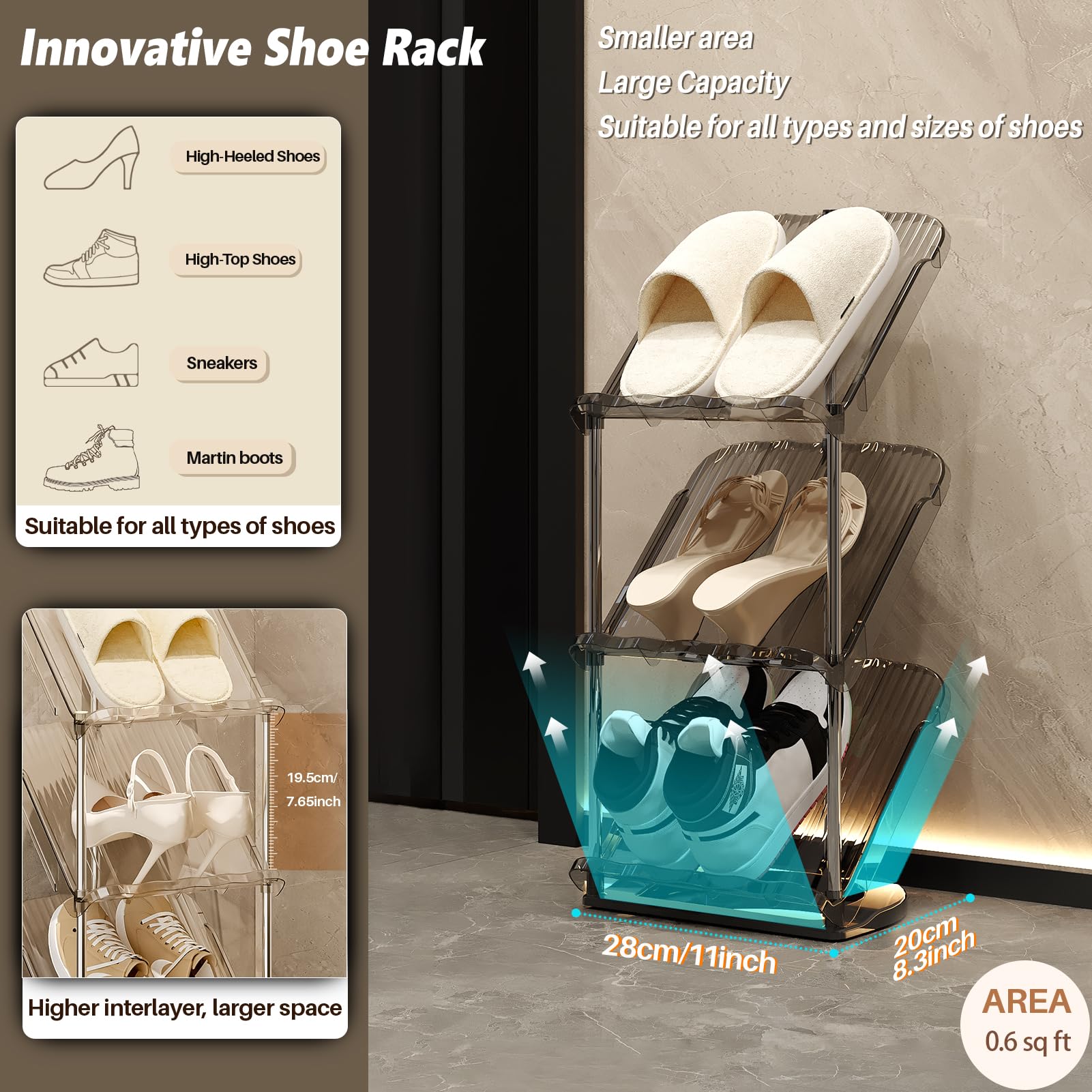 Patinao 2-Pack Sloping Narrow Shoe Rack | 5-Tier Slim Tall Storage Stand