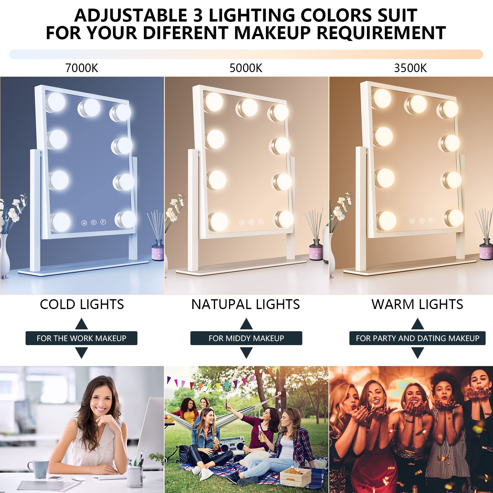 TUREWELL Hollywood Makeup Mirror | Large Lighted Vanity with 9 LED Bulbs