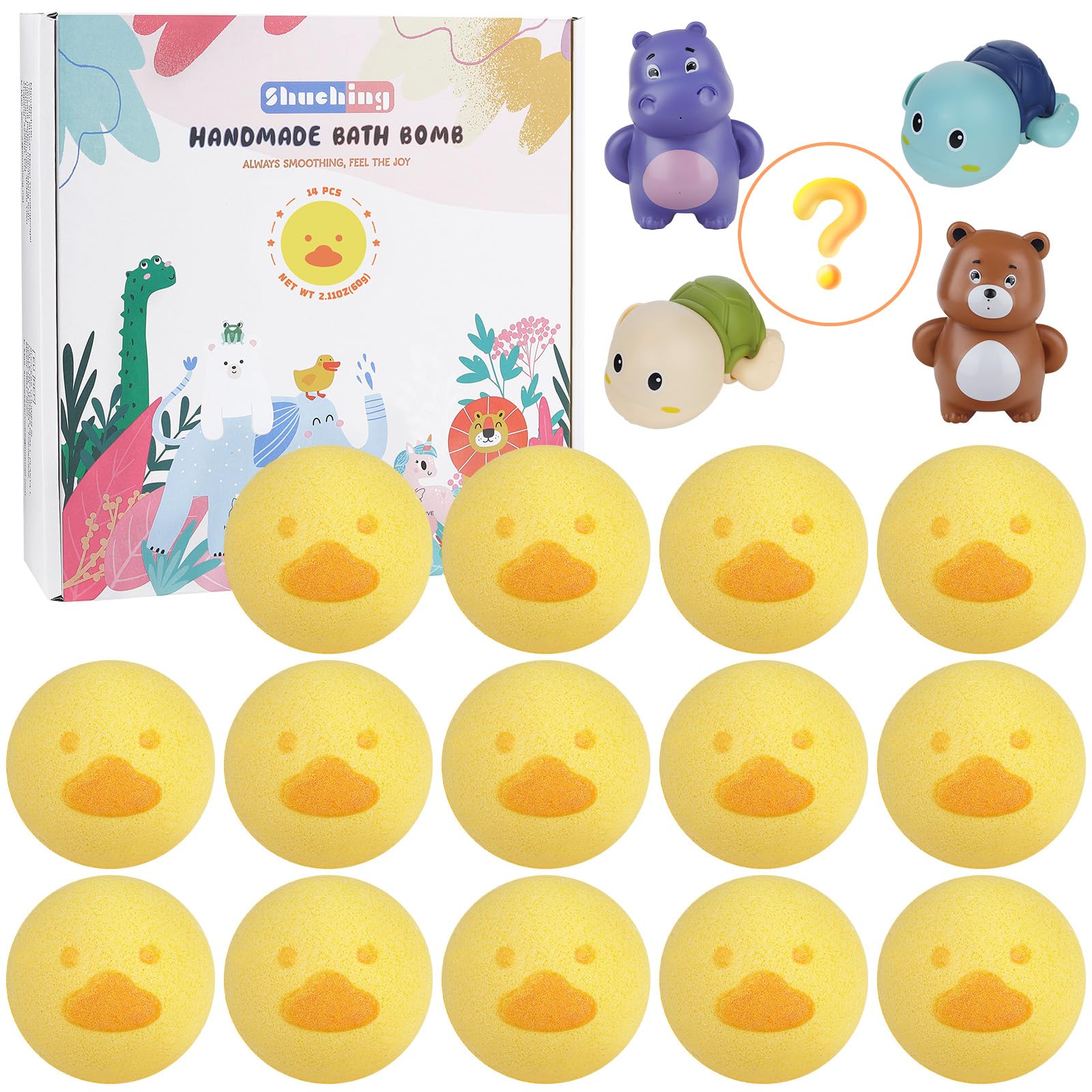 SHUCHING 14pc Kids Bath Bombs with Toys - Organic Bubble Bath Gift Set