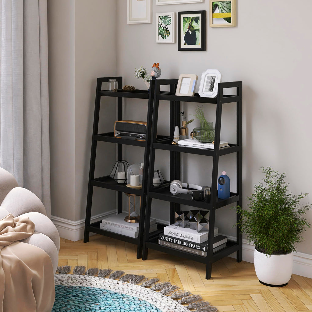 SMIBUY 4-Tier Bamboo Bookshelf | Space-Saving Storage Rack - Black