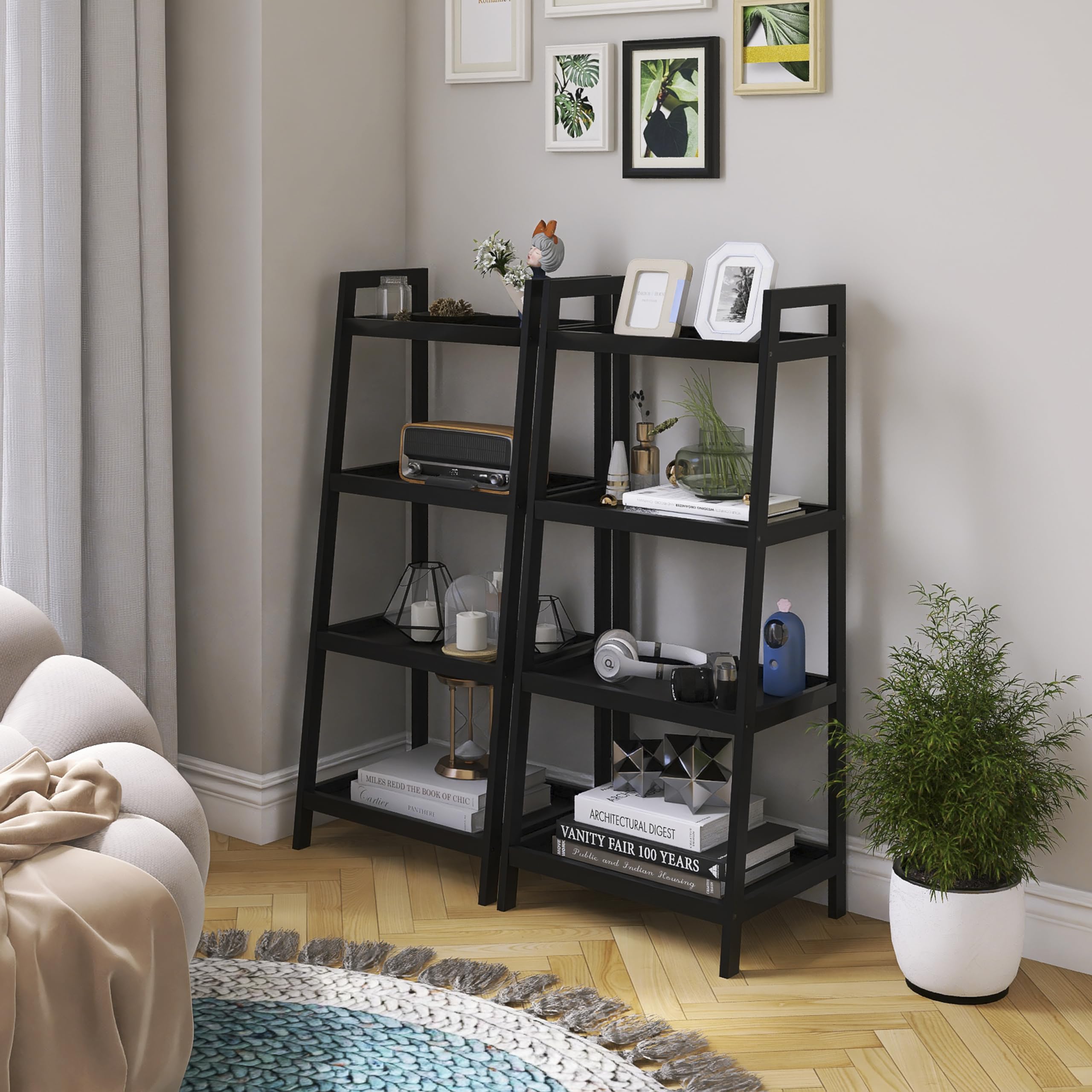 SMIBUY 4-Tier Bamboo Bookshelf | Space-Saving Storage Rack - Black