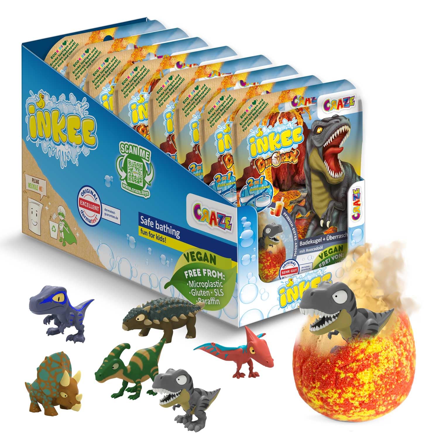 INKEE Dino Bath Bombs for Kids – 8 Pack Egg-Shaped Set with Toy Surprises