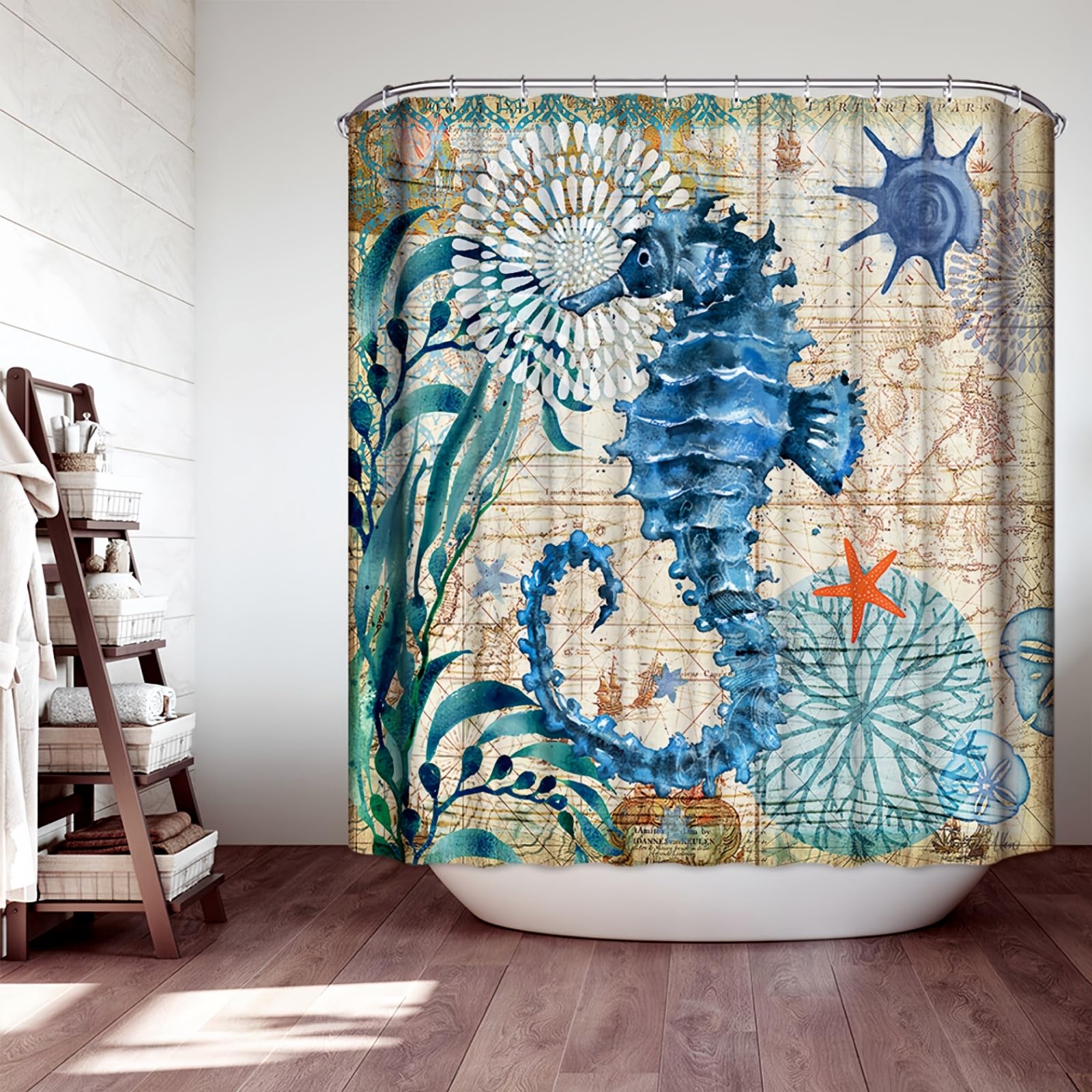JMAHM Ocean Shower Curtain | Mildew Resistant Polyester with 12 Hooks