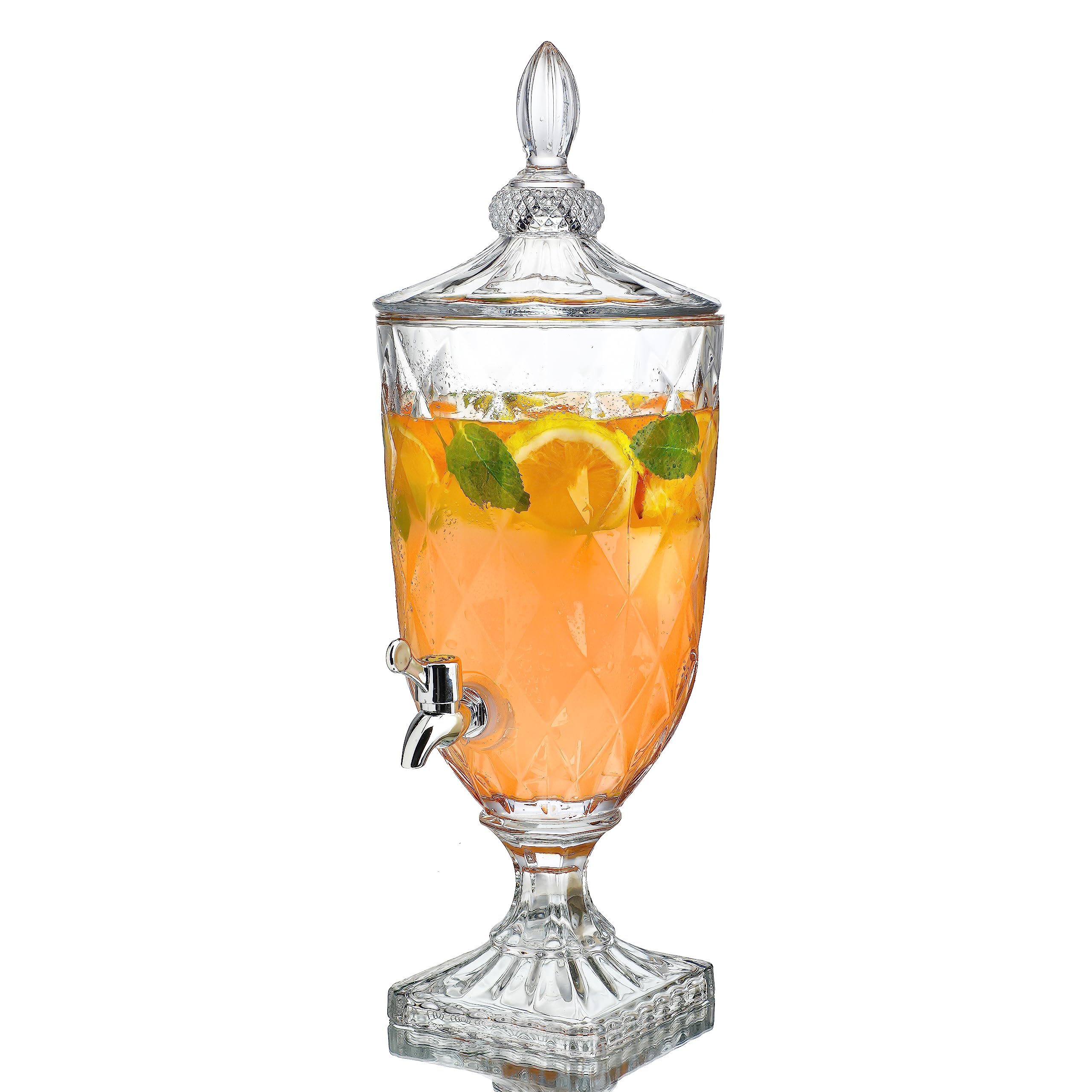 0.8 Gallon Glass Drink Dispenser | Diamond Pattern Beverage Server