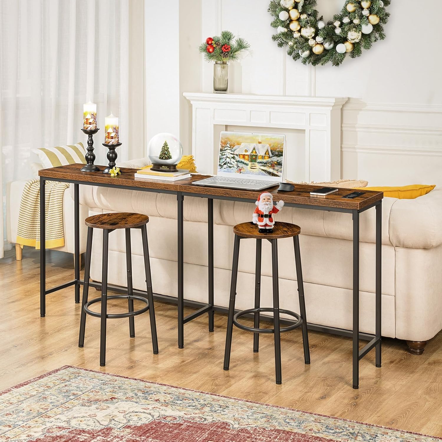 HOOBRO Industrial Bar Stools Set of 2 – Round Rustic Brown Pub Chairs
