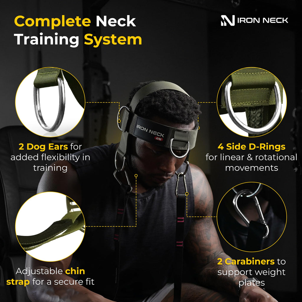 Iron Neck Alpha Harness | Adjustable Neoprene Neck Trainer with D-Rings
