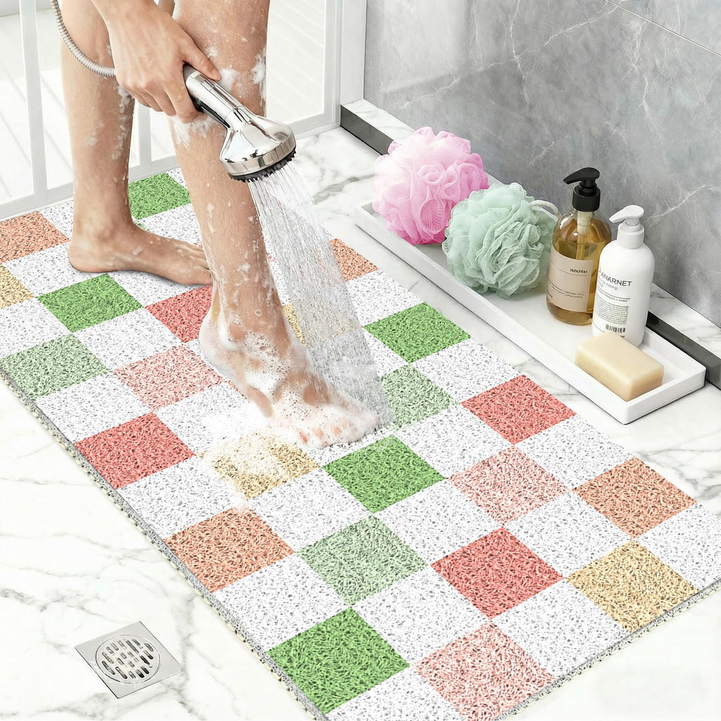 BLESWIN Large Shower Mat Non Slip 50x80CM, Checkered Shower Quick Dry Mats with Drain Hole, Antibacterial PVC Bath Mat for Inside Shower - image 1