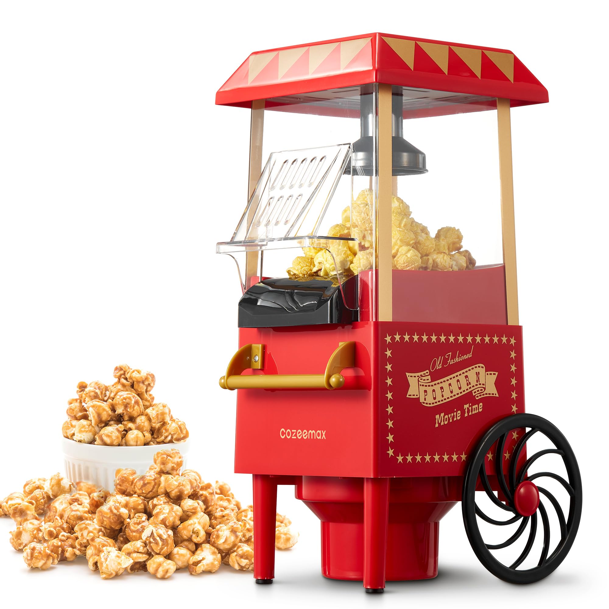 Cozeemax Hot Air Popcorn Maker – 1200W Fat-Free Popper Machine, Red