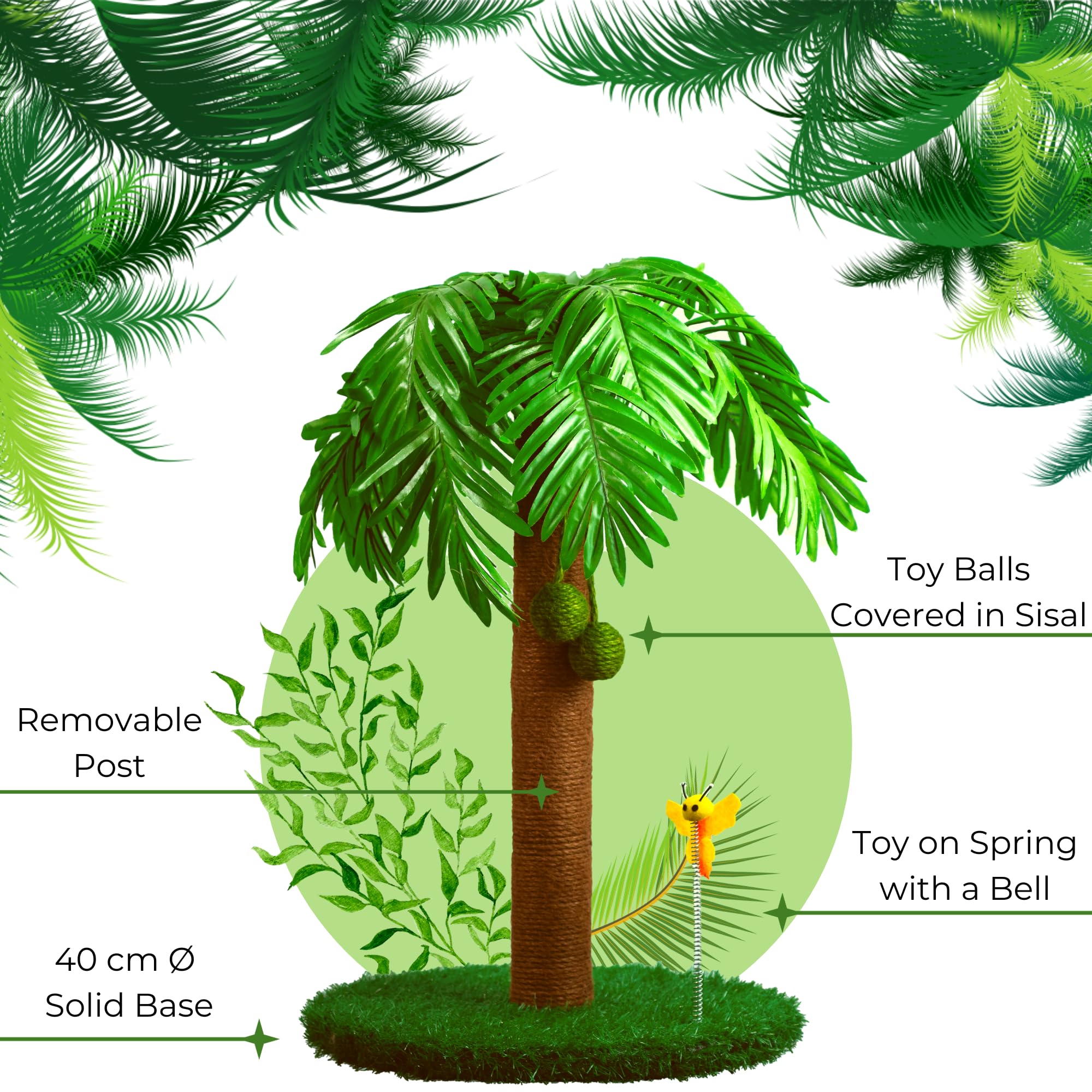 TREKAM Palm Tree Cat Scratching Post for Large Cats – 78cm Sisal