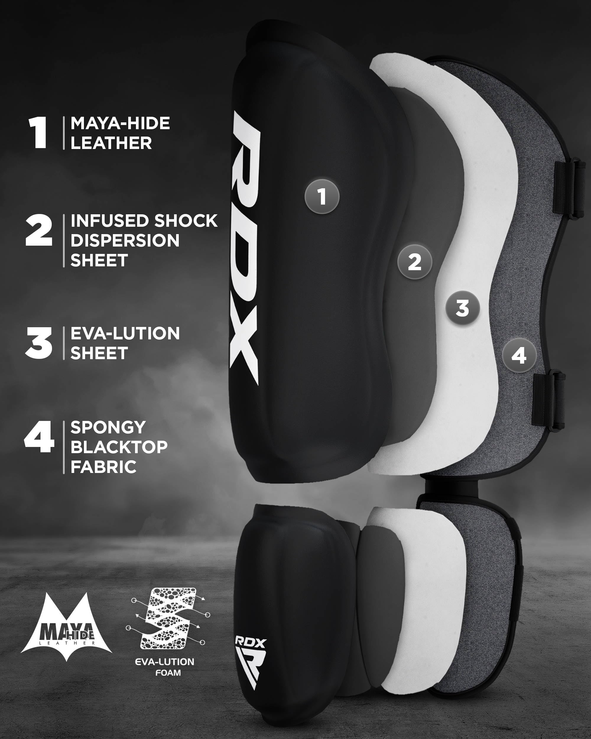 RDX MMA Shin Guards | Maya Hide Leather Muay Thai Leg Pads - Black, XL