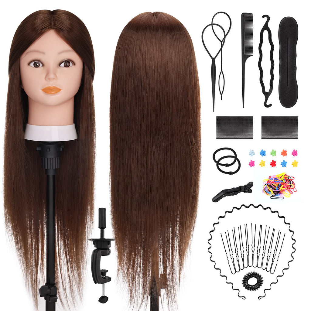 26" Brown Mannequin Head for Braiding and Styling with Stand