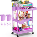 Yeabett 3 Tier Storage Trolley with Drawer, Utility Cart with Plastic Shelf & Lockable Wheels Multifunctional Storage Cart for Kitchen, Bathroom